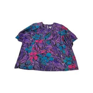 Vintage C.M. Shapes Womens Blouse Multicolor Sizr 3X 100% Polyester Short Sleeve